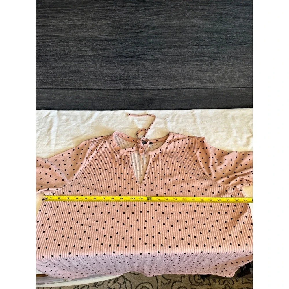 Adrianna Papell Womens Blouse Pink Polka Dot Tie Neck Long Sleeve Top L